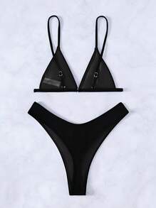 Swim SXY Summer Beach Rib Triangle High Cut Bikini Set