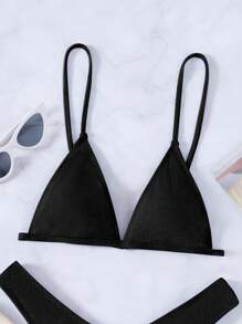 Swim SXY Summer Beach Rib Triangle High Cut Bikini Set