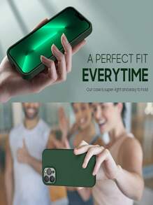 1入組素色矽膠防摔手機殼和1入組螢幕保護鋼化膜和1入組鏡頭保護膜適用於iphone - 墨綠色 - 查看 3