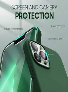 1入組素色矽膠防摔手機殼和1入組螢幕保護鋼化膜和1入組鏡頭保護膜適用於iphone - 墨綠色 - 查看 4
