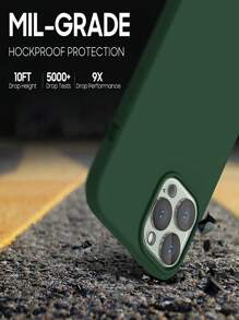 1入組素色矽膠防摔手機殼和1入組螢幕保護鋼化膜和1入組鏡頭保護膜適用於iphone - 墨綠色 - 查看 6