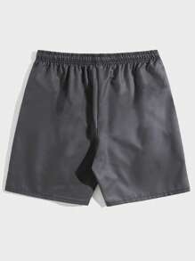 ROMWE MEN Street Life 男士字母圖案腰部抽繩短褲 - 深灰色 - 查看 2