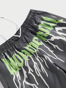 ROMWE MEN Street Life 男士字母圖案腰部抽繩短褲 - 深灰色 - 查看 3