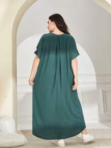 Lacomfia 大碼字母補丁細節蝙蝠袖連衣裙 - 墨綠色 - 查看 2