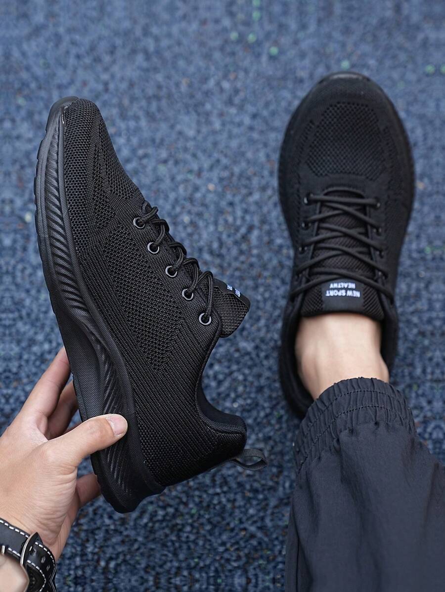 男士舒適透氣低幫跑步鞋,軟底,休閒多用 - 黑色 - 查看 1