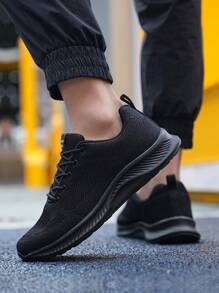 男士舒適透氣低幫跑步鞋,軟底,休閒多用 - 黑色 - 查看 2