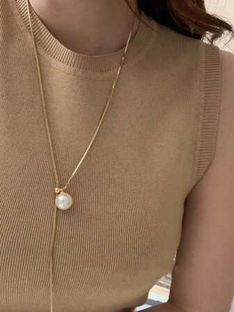 1 件可调节人造珍珠单层金色链项链，优雅派对/约会礼物，适合女性情人节、妈妈、母亲、母亲节、礼物