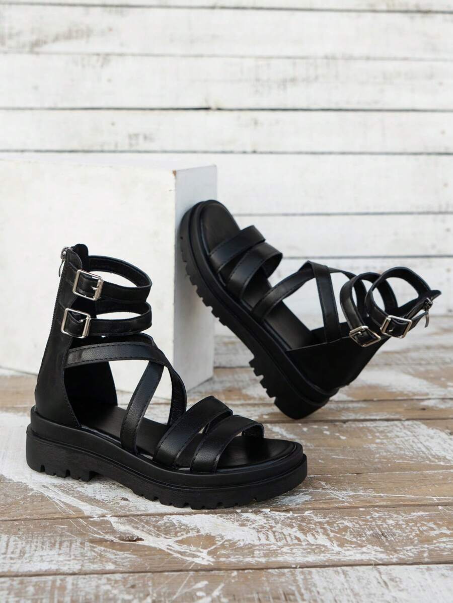 Mujer Sandalias cuña con tira cruzada con cremallera trasera gladiador