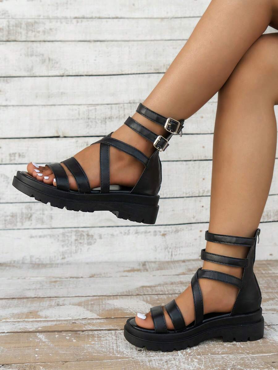 Mujer Sandalias cuña con tira cruzada con cremallera trasera gladiador