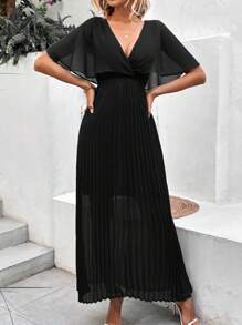 SHEIN Frenchy Đầm Xếp li Trọn gói màu trơn Thanh lịch - màu đen - Xem 1