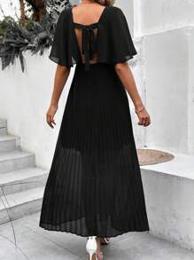 SHEIN Frenchy Đầm Xếp li Trọn gói màu trơn Thanh lịch - màu đen - Xem 2