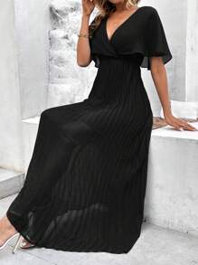 SHEIN Frenchy Đầm Xếp li Trọn gói màu trơn Thanh lịch - màu đen - Xem 3