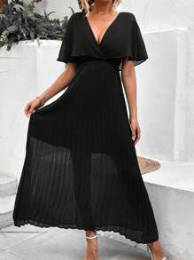 SHEIN Frenchy Đầm Xếp li Trọn gói màu trơn Thanh lịch - màu đen - Xem 4