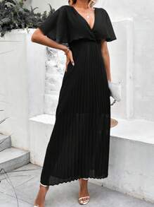 SHEIN Frenchy Đầm Xếp li Trọn gói màu trơn Thanh lịch - màu đen - Xem 5