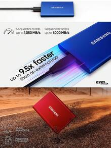 Samsung T7 Mobile Solid State Drive 500GB/1TB USB3.2 Computer Phone Hardware Encryption Dual-Use SSD - Grey - View 4