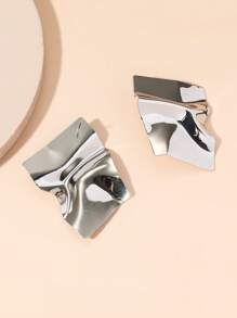 1 Pair Shiny Silver Fashionable Design Large Stud Earrings - Silver - View 2