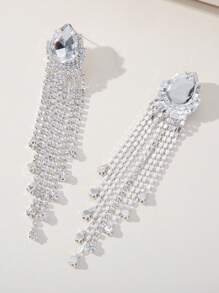 1對奢華方晶鋯石水滴和流蘇耳墜適合女士適合派對銅首飾類 - 銀色 - 查看 5