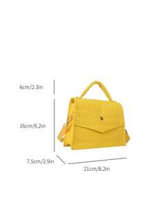 滌綸方包鱷魚壓紋鉚釘裝飾翻蓋 - 黃色 - 查看 4