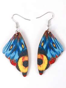 1對時尚木頭蝴蝶翅膀耳墜適合女士日常裝飾 - 青碧色 - 查看 1
