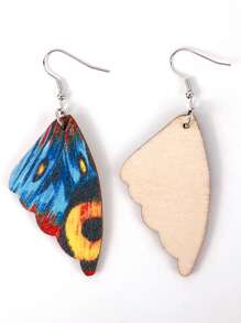 1對時尚木頭蝴蝶翅膀耳墜適合女士日常裝飾 - 青碧色 - 查看 2