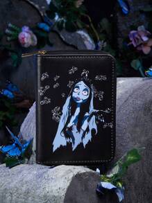 Corpse Bride | ROMWE Figure Graphic Small Wallet Stitch Detail With Zipper - Black - View 2