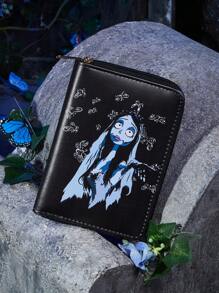 Corpse Bride | ROMWE Figure Graphic Small Wallet Stitch Detail With Zipper - Black - View 6