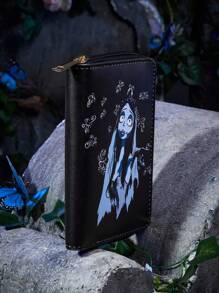 Corpse Bride | ROMWE Figure Graphic Small Wallet Stitch Detail With Zipper - Black - View 7
