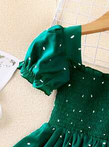 SHEIN Đầm bé gái viền lá sen Viên lá sen Dải chun Tất cả trên in Dễ thương - màu xanh lá - Xem 3