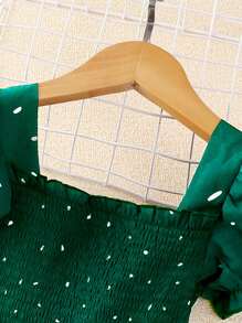 SHEIN Đầm bé gái viền lá sen Viên lá sen Dải chun Tất cả trên in Dễ thương - màu xanh lá - Xem 4