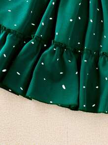 SHEIN Đầm bé gái viền lá sen Viên lá sen Dải chun Tất cả trên in Dễ thương - màu xanh lá - Xem 5