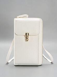 Compact And Delicate Crossbody Bag With Lock Decor In White, Suitable For Phone And Money - White - View 1