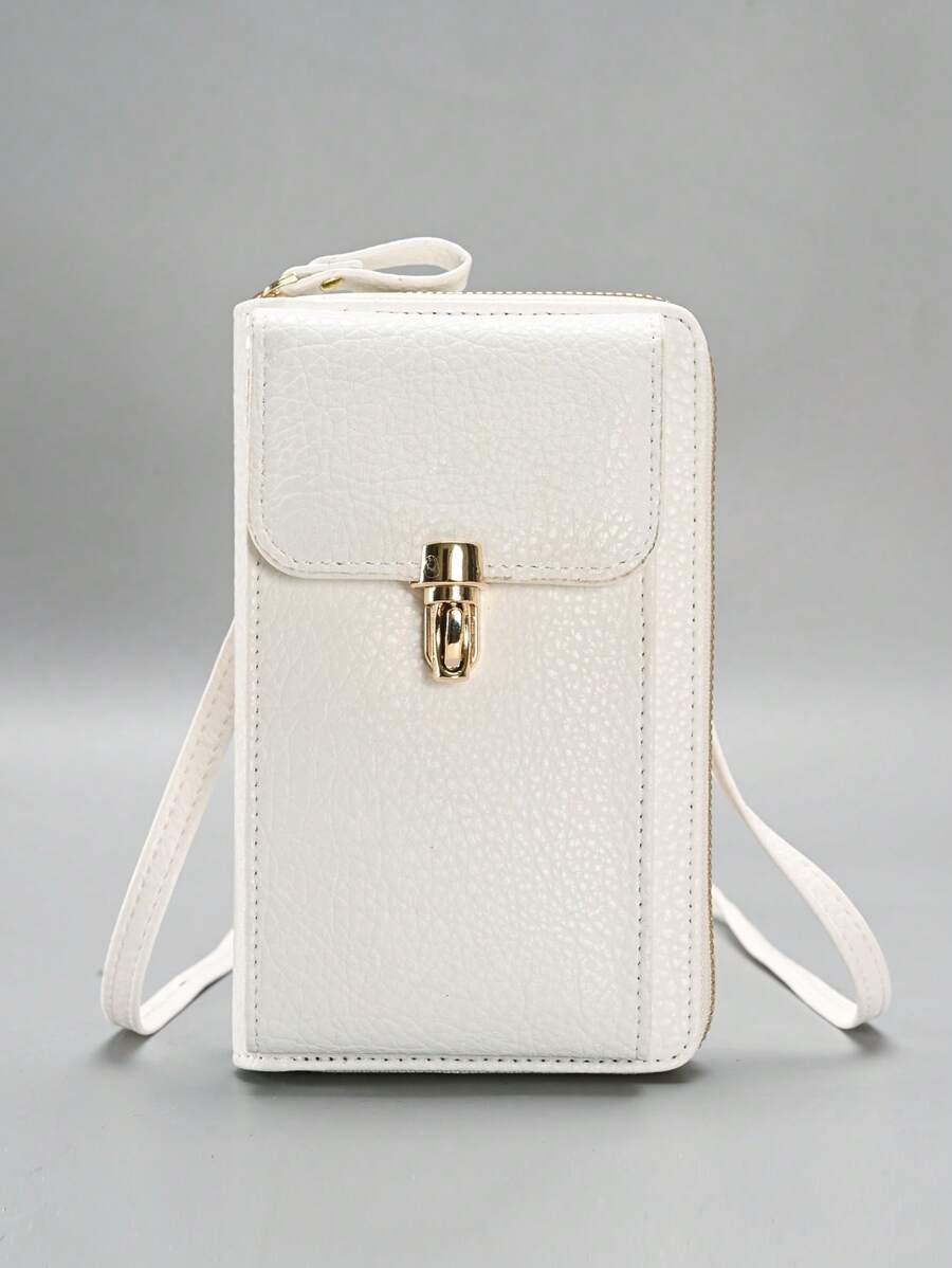 Compact And Delicate Crossbody Bag With Lock Decor In White, Suitable For Phone And Money - White - View 1