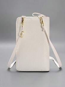 Compact And Delicate Crossbody Bag With Lock Decor In White, Suitable For Phone And Money - White - View 2