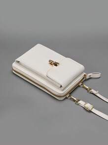Compact And Delicate Crossbody Bag With Lock Decor In White, Suitable For Phone And Money - White - View 4