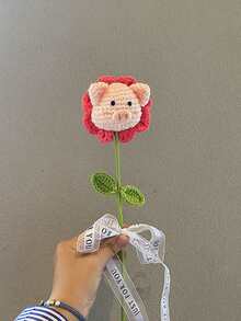 1pc Acrylic Artificial Flower, Cartoon Pig Design Knitted Fake Flower For Gift - Pink - View 7