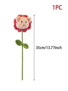 1pc Acrylic Artificial Flower, Cartoon Pig Design Knitted Fake Flower For Gift - Pink - View 8