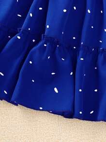 SHEIN Cô Gái Trẻ In ấn Ống tay áo Xù Hoa Sen Đầm - Xanh đậm - Xem 5