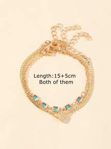 3pcs/set Fashion Stainless Steel Cubic Zirconia & Heart Decor Bracelet For Women For Daily Decoration - Gold - View 2