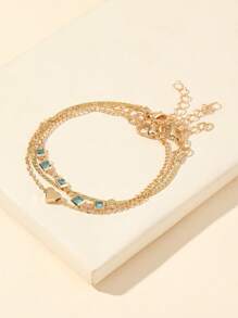 3pcs/set Fashion Stainless Steel Cubic Zirconia & Heart Decor Bracelet For Women For Daily Decoration - Gold - View 3