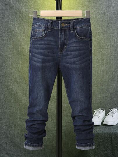 SHEIN Tween Boys' Casual Distressed Fit Denim Jeans, Spring & Summer