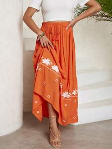 Váy nữ mép Viên lá sen Hoa Boho - Màu Cam cháy - Xem 3