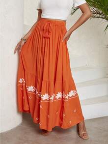 Váy nữ mép Viên lá sen Hoa Boho - Màu Cam cháy - Xem 4