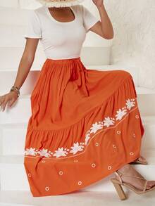 Váy nữ mép Viên lá sen Hoa Boho - Màu Cam cháy - Xem 5