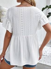 SHEIN 孕婦網眼刺繡荷葉邊下擺襯衫 - 白色 - 查看 3