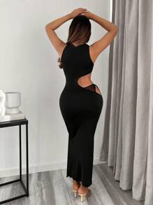 SHEIN SXY 腰部鏤空緊身連衣裙 - 黑色 - 查看 2