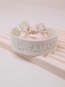 1pc Fashionable Letter Embroidered Tassel Decor String Bracelet For Men For Daily Decoration - Beige - View 1