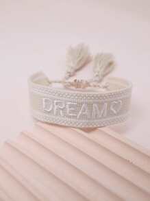 1pc Fashionable Letter Embroidered Tassel Decor String Bracelet For Men For Daily Decoration - Beige - View 2