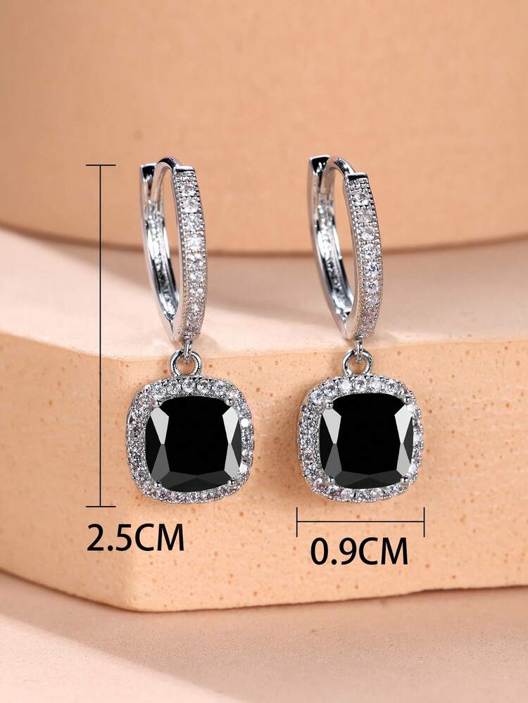1pair Glamorous Rhinestone Square Drop Earrings For Women For Dating Gift