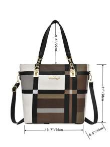 經典時尚6入組手提袋斜跨背包小提包手拿包錢包方格紋PU，最適合女性的工作包，適合商務、戶外、旅行，送給媽媽的最佳禮物