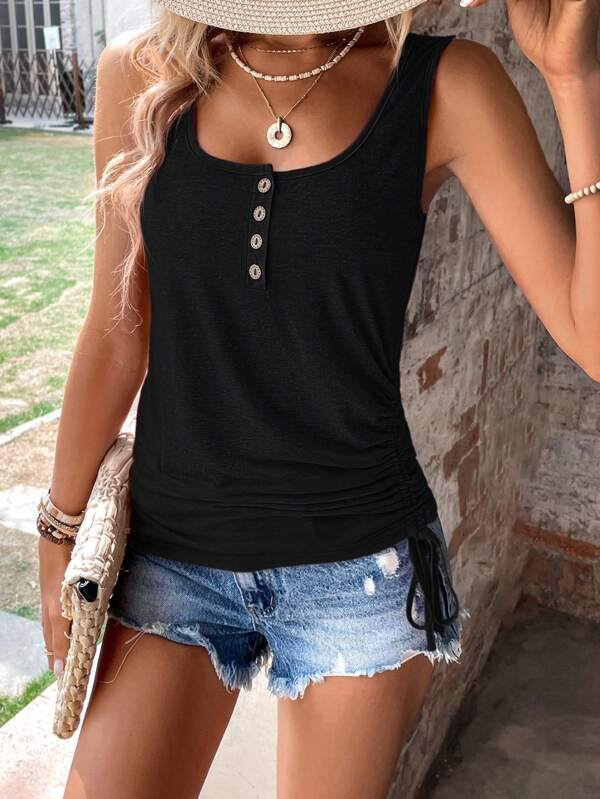 SHEIN LUNE 半排扣側抽繩背心上衣